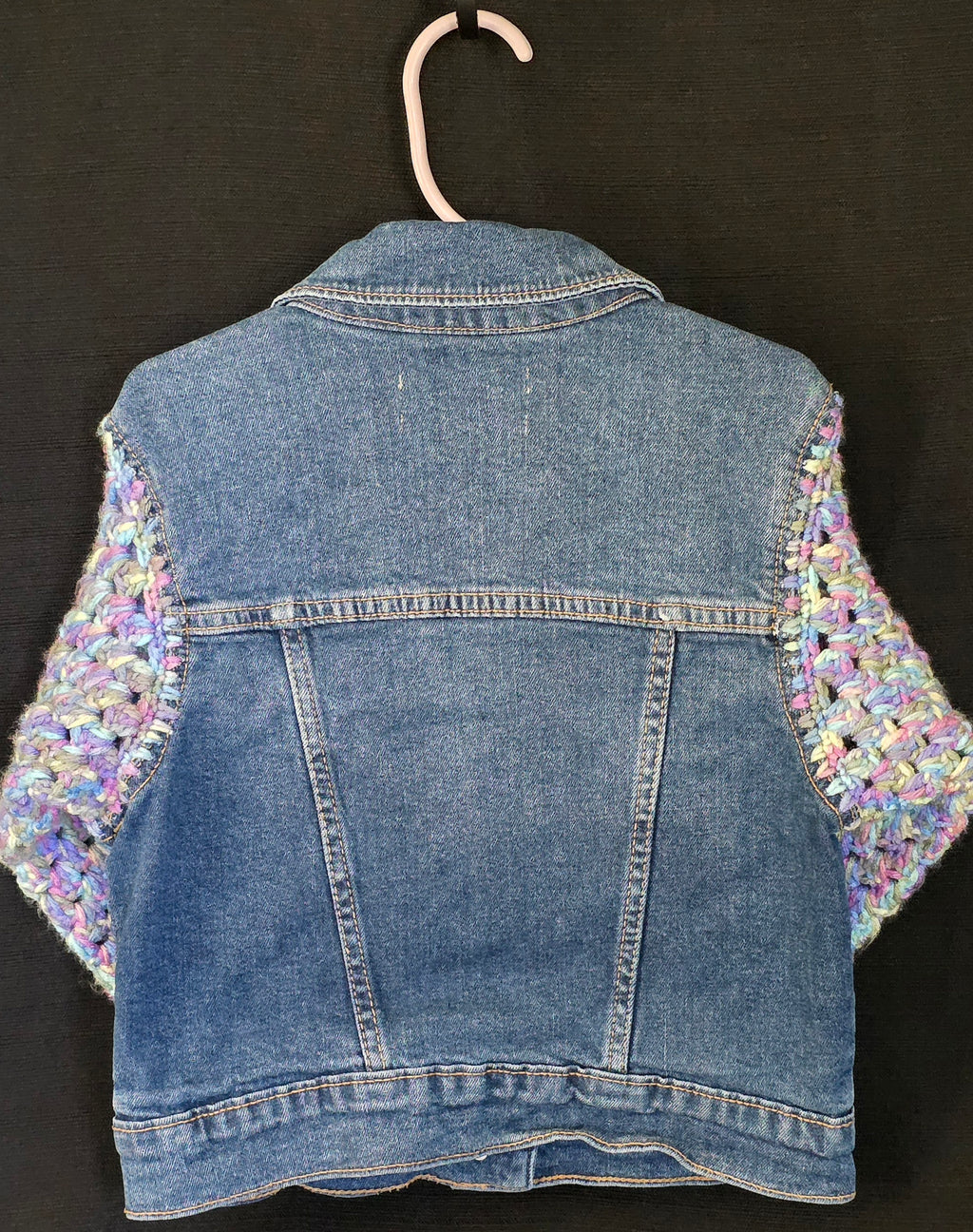 Upcycled Crochet Sleeve Jean Jacket - Kids Size 4/5