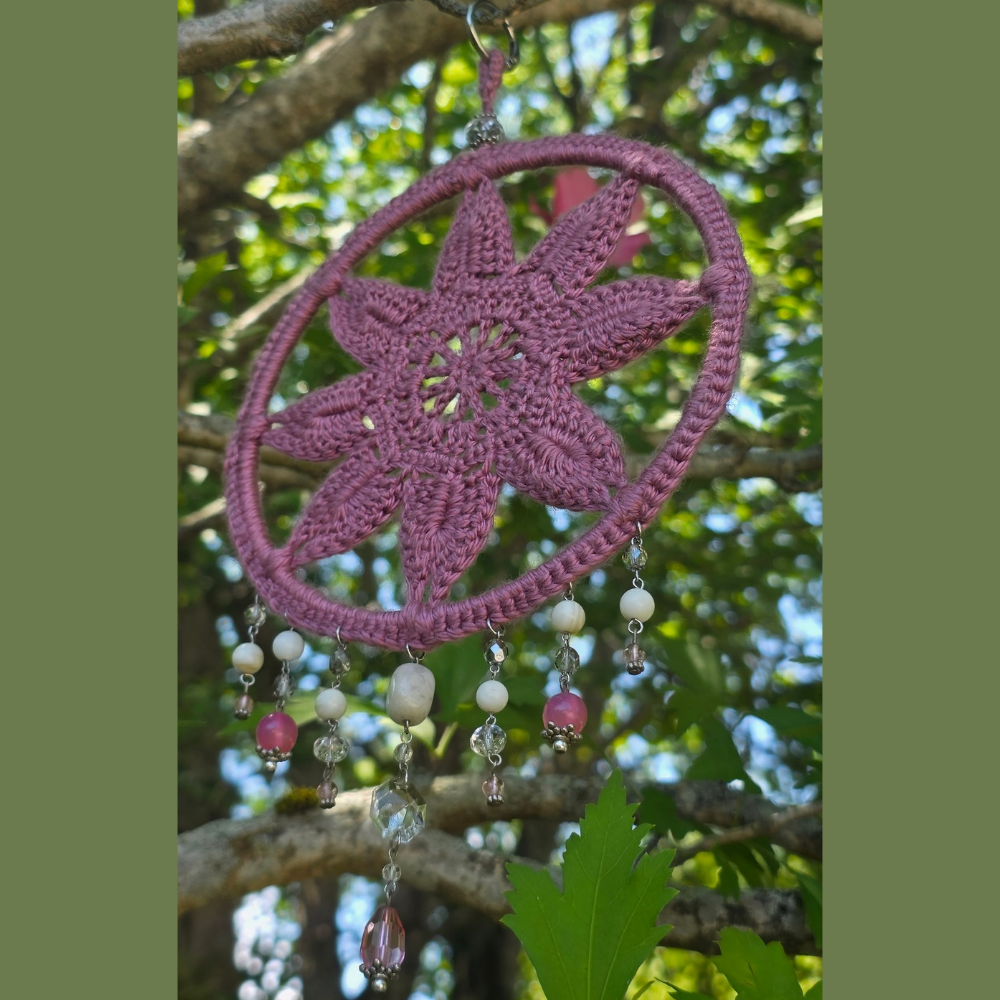 One-of-a-Kind Crochet Flower Suncatcher | Repurposed Jewelry