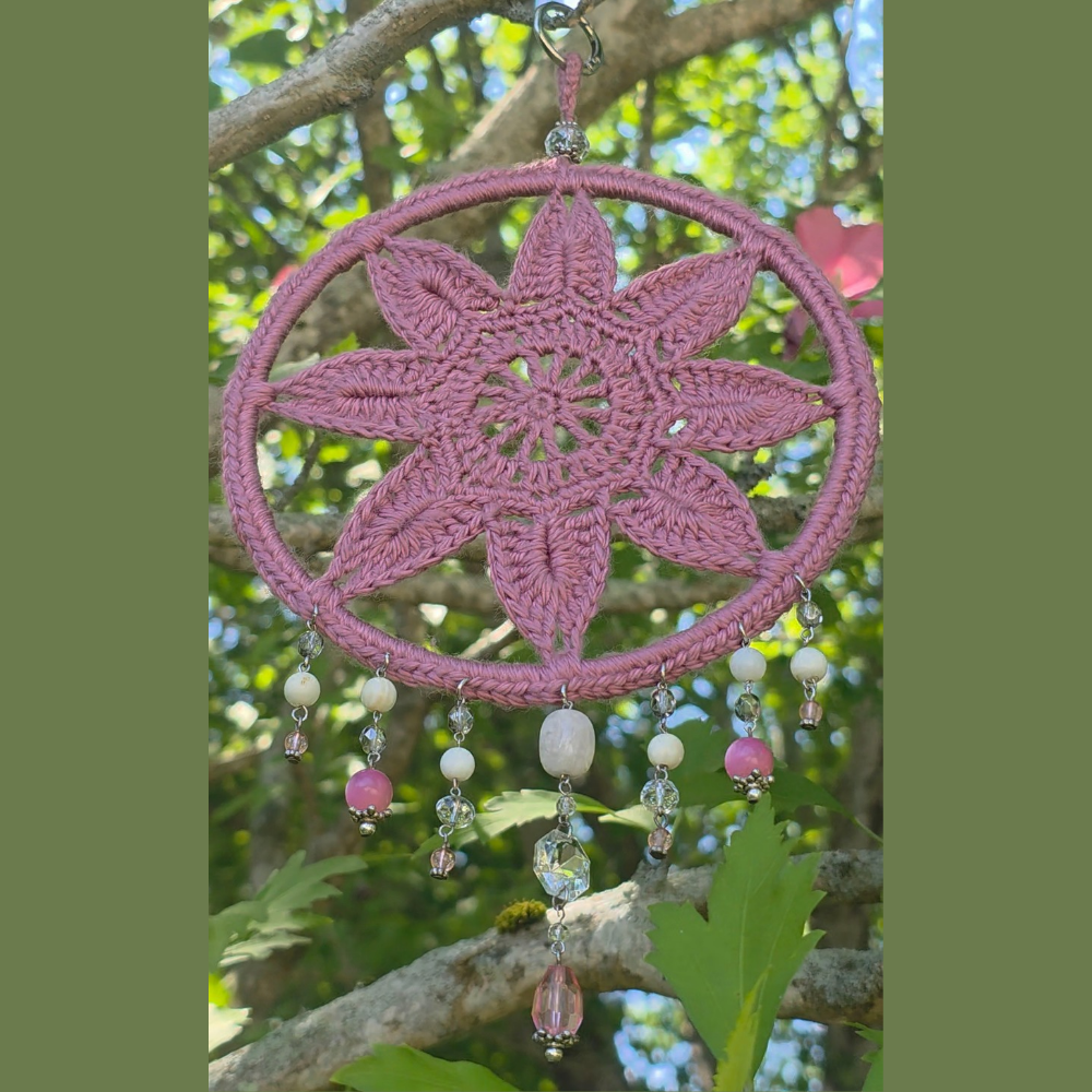One-of-a-Kind Crochet Flower Suncatcher | Repurposed Jewelry