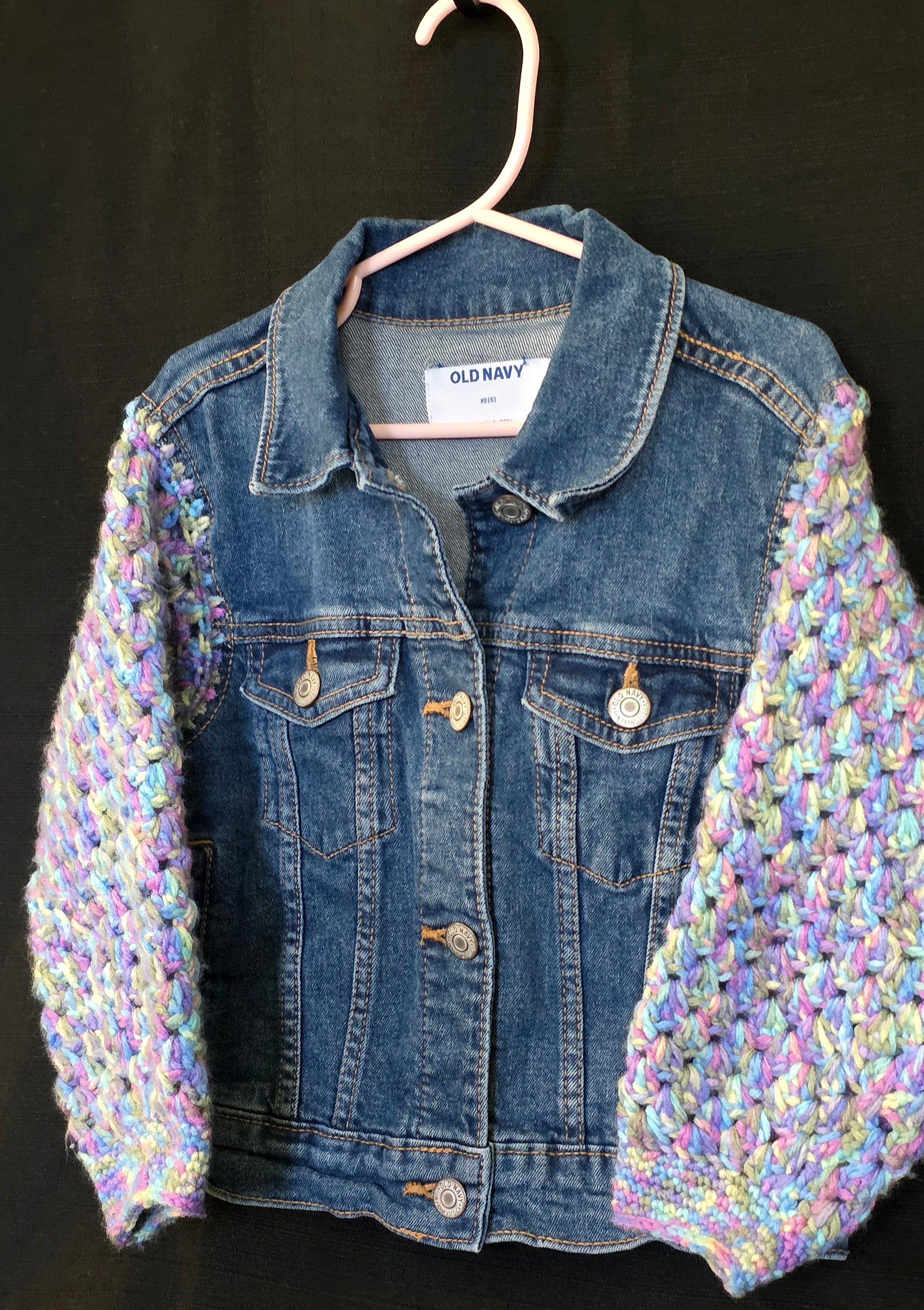 Upcycled Crochet Sleeve Jean Jacket - Kids Size 4/5